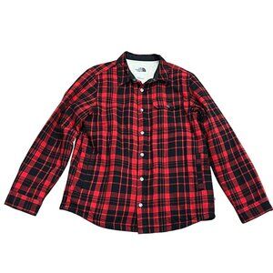 North Face Flannel Fleece Campfire Shacket, Red Black Plaid, L